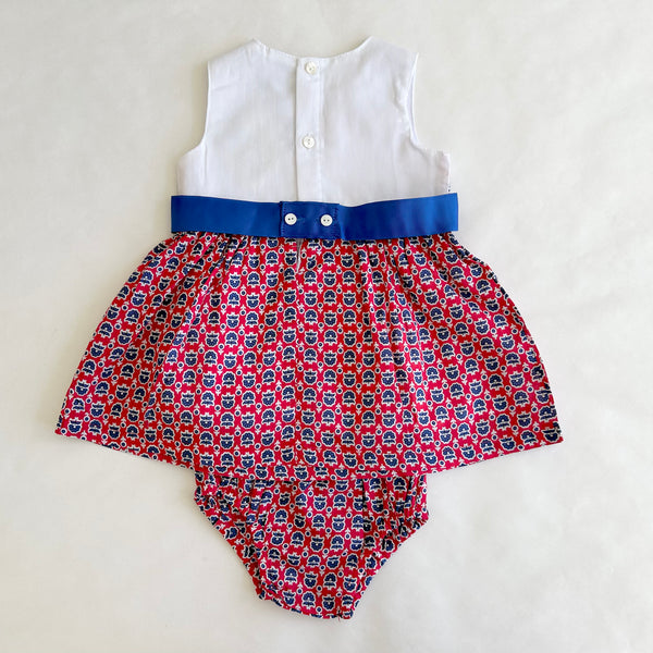 Vestido combinado blanco y estampado de flores azul rey y rojo para bebe niña | Newness