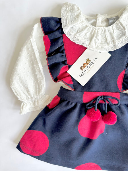 Jumper marino con topos granate y blusa ivory para bebe niña - Dadati