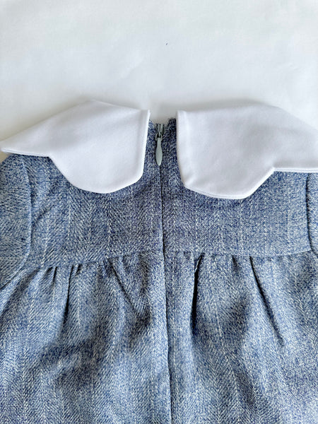 VESTIDO COLOR AZUL CON CUELLO BLANCO PARA BEBE NIÑA  | DADATI