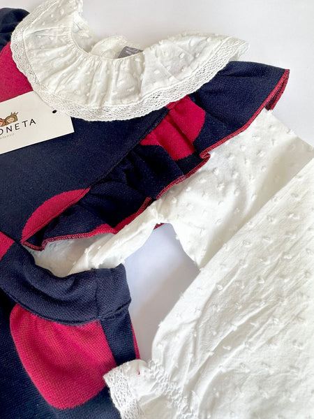 Jumper marino con topos granate y blusa ivory para bebe niña - Dadati