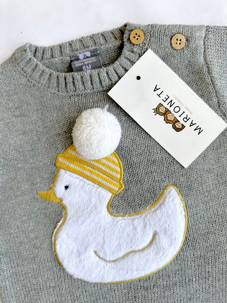 Sueter gris con adorno de patito y pompom al frente para bebe niño | Dadati lo