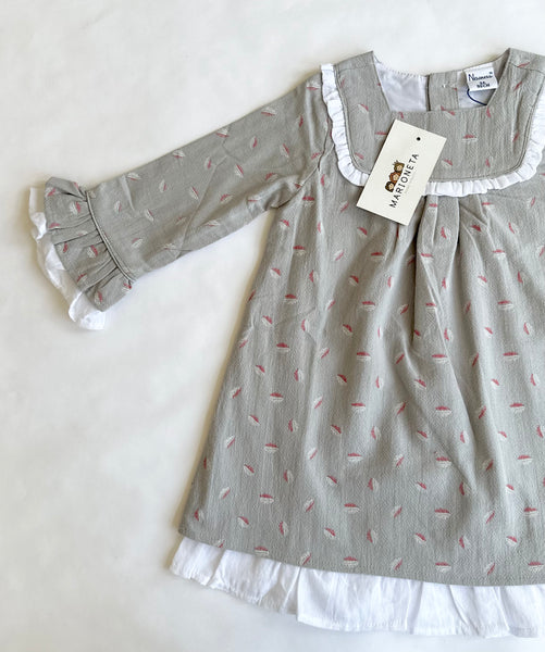 Vestido  con estampado de hojas manga francesa con volante en puño para niña | Newness