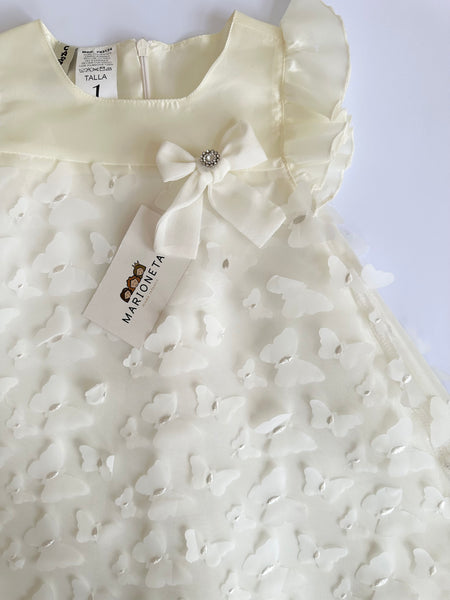 Vestido color ivory con mariposas y lazo al frente para niña | mexicana