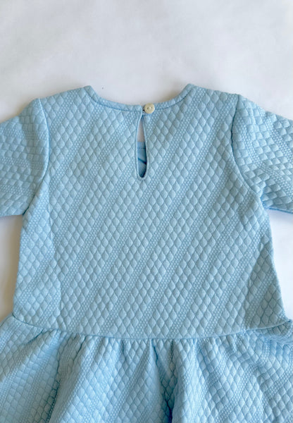 Vestido afelpado color azul  manga larga con adorno de lazo al frente para bebe niña | Newness