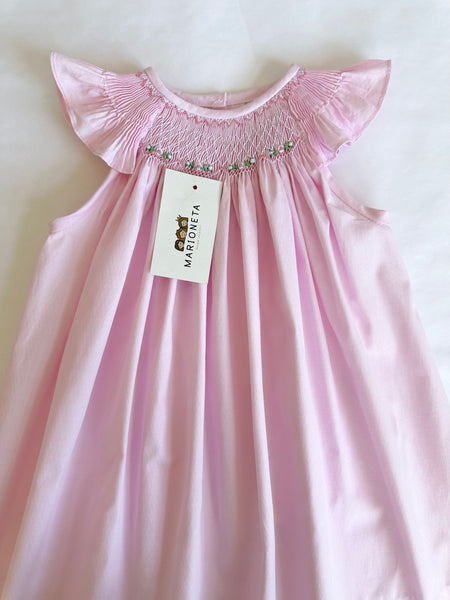 Vestido bordado hecho a mano color rosa  jesucito grabadito para niña | CARPI