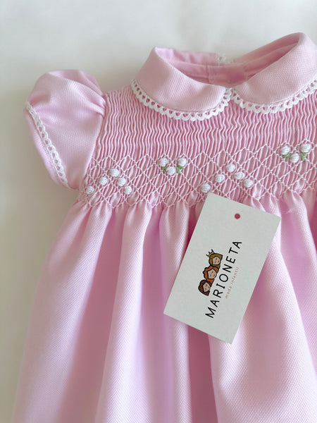 Vestido bordado hecho a mano color rosa para niña | CARPI