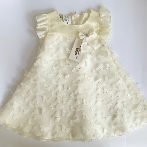 Vestido color ivory con mariposas y lazo al frente para niña | mexicana