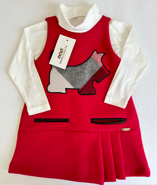 JUMPER ROJO  CON ESTAMPADO AL FRENTE Y BLUSA IVORY PARA NIÑA |