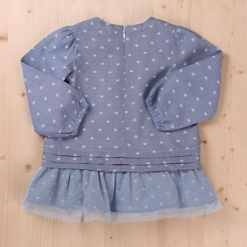 Vestido color azul estampado de corazones y faldon de tul para bebe niña | Dadati