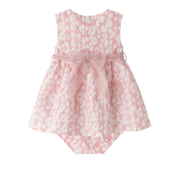 Vestido de fiesta color rosa estampado con braguita para bebe niña | newness