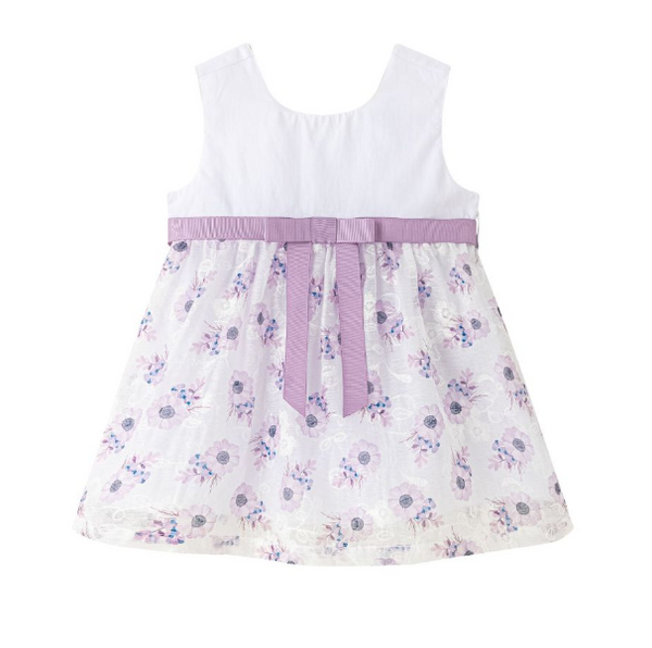 Vestido color blanco con  lila estampado de flores para bebe niña | Newness