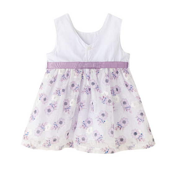 Vestido color blanco con  lila estampado de flores para bebe niña | Newness