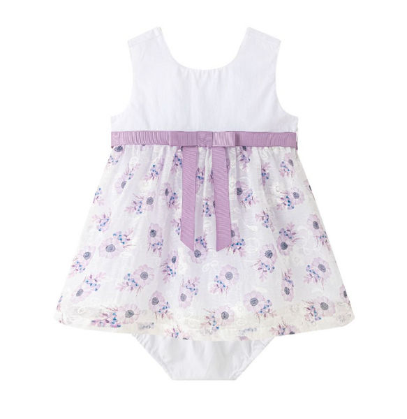 Vestido color blanco con  lila estampado de flores para bebe niña | Newness