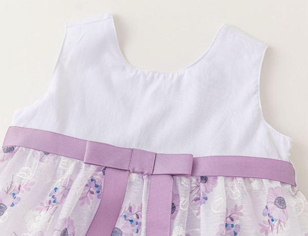 Vestido color blanco con  lila estampado de flores para bebe niña | Newness