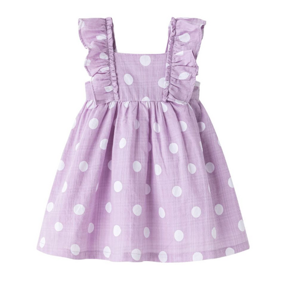 Vestido de tirantes color lila con topos blancos para bebe niña | Newness