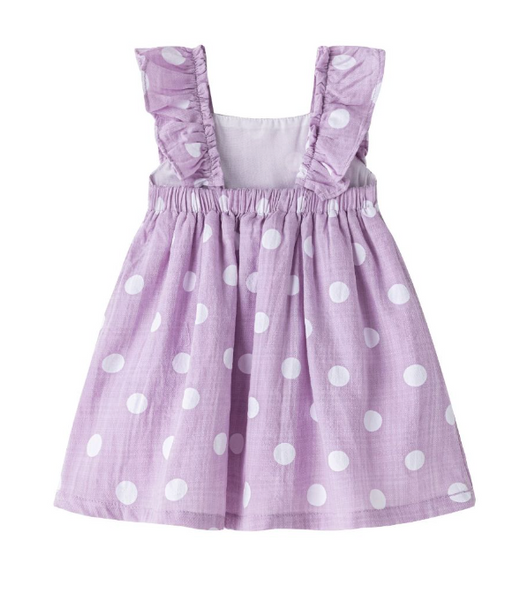 Vestido de tirantes color lila con topos blancos para bebe niña | Newness