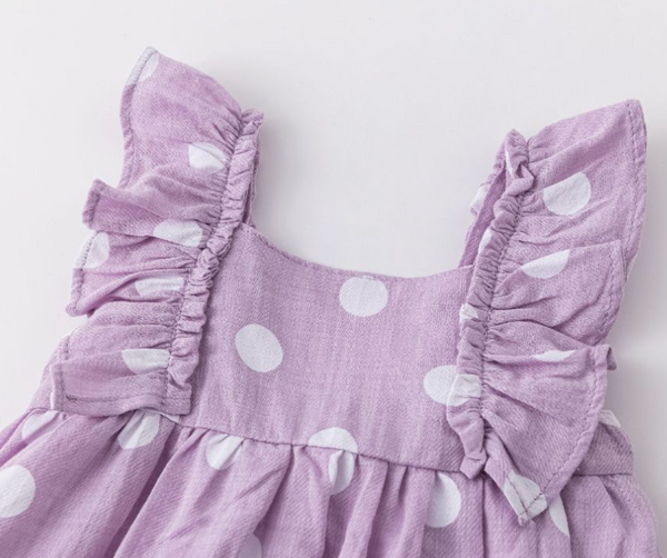 Vestido de tirantes color lila con topos blancos para bebe niña | Newness