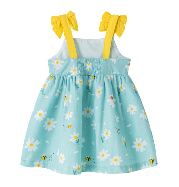 Vestido azul con estampado de flores  y lazos en los hombros para bebe niña | Newness