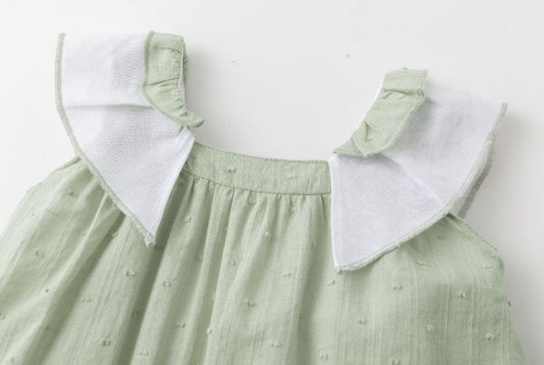 Vestido color verde con blanco de plumeti para bebe niña .| Newness