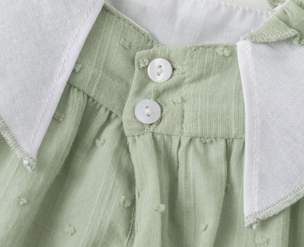 Vestido color verde con blanco de plumeti para bebe niña .| Newness