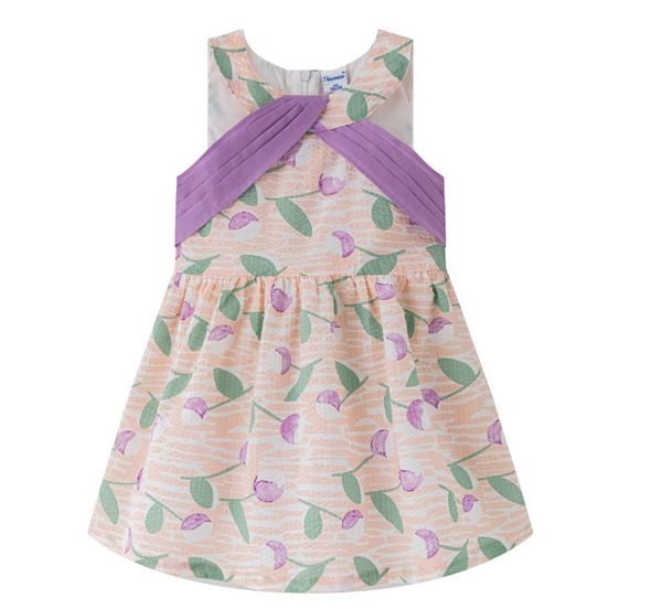 Vestido  de fiesta estampado color lila con naranja y verde para niña | Newness