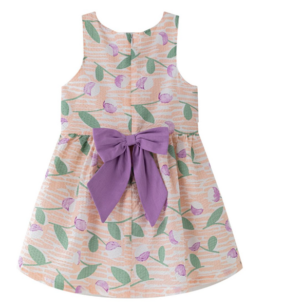 Vestido  de fiesta estampado color lila con naranja y verde para niña | Newness