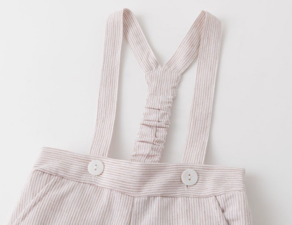 Conjunto de vestir compuesto por camisa de manga larga de algodón, con detalles en lino beige para bebe niño | Newness