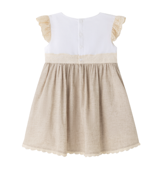 Vestido de fiesta color beige con ivory  y adorno de encaje para niña | Newness