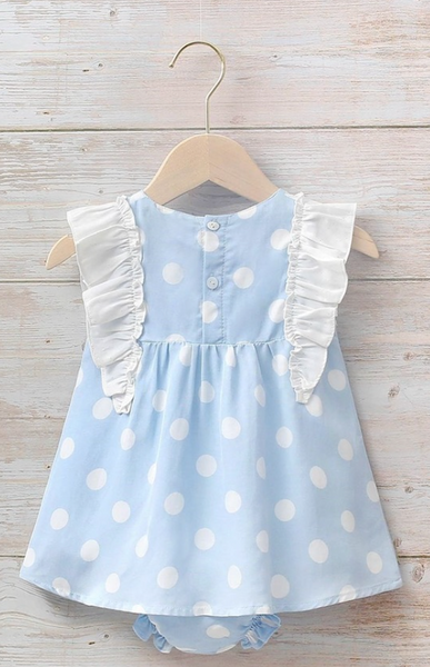 Vestido azul con lunares blancos , Para bebe niña | Dadati