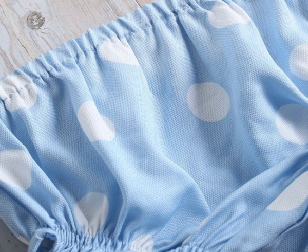 Vestido azul con lunares blancos , Para bebe niña | Dadati