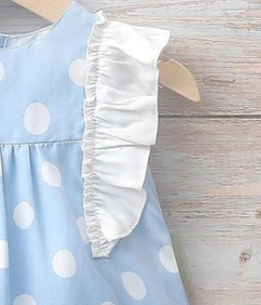 Vestido azul con lunares blancos , Para bebe niña | Dadati