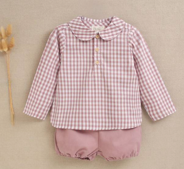 Conjunto dos piezas short y blusa rosa empolvado para bebe | Dadati