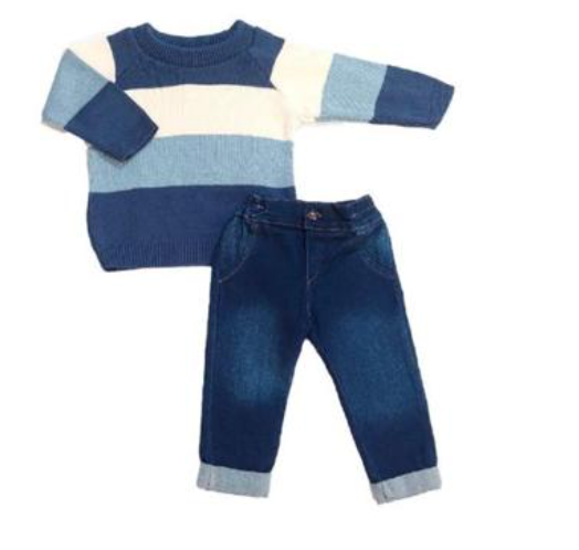 Conjunto dos piezas sueter azul y pantalon marino para bebe niño | MEXICANO