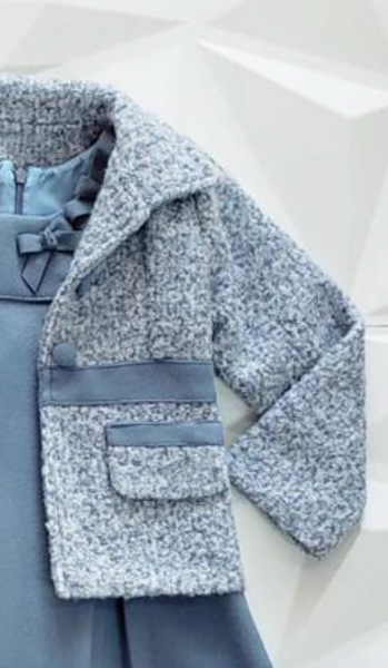 Vestido  color azul  y lazo al frente y juego de abrigo para niña |