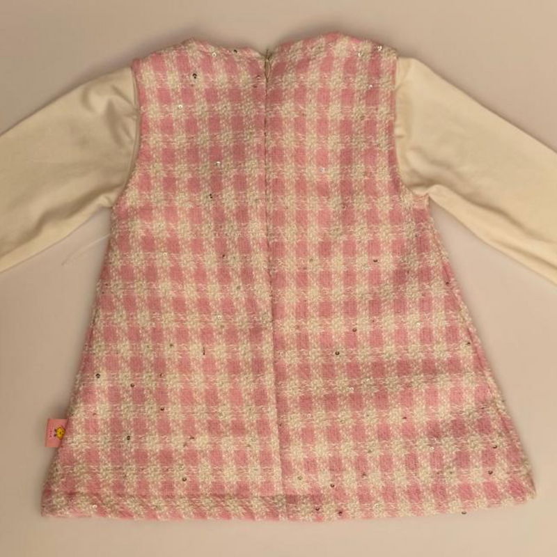 Jumper y bonete en rosita con lazo al frente y playera ivory para bebe niña | mexicano