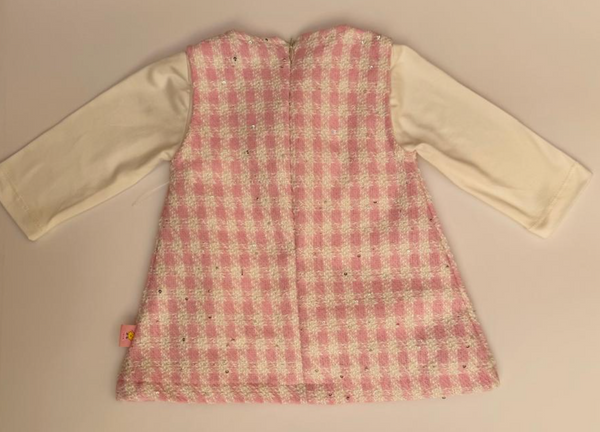 Jumper y bonete en rosita con lazo al frente y playera ivory para bebe niña | mexicano