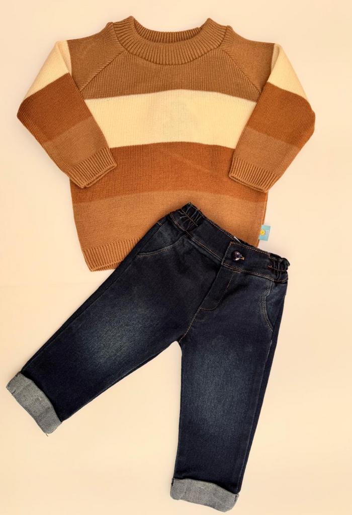 Conjunto dos piezas sueter Cafe y pantalon para bebe niño | mexicano