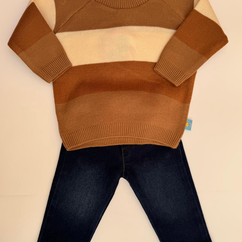Conjunto dos piezas sueter Cafe y pantalon para bebe niño | mexicano
