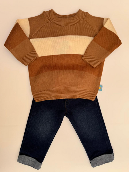 Conjunto dos piezas sueter Cafe y pantalon para bebe niño | mexicano
