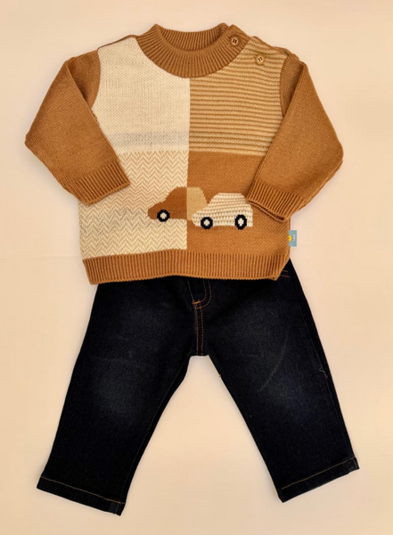 Conjunto dos piezas sueter azul y pantalon marino para bebe niño | MEXICANO