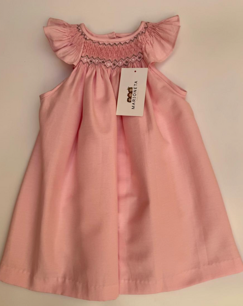 Vestido bordado hecho a mano jesucito color rosa con bordado en gris para niña| CARPI