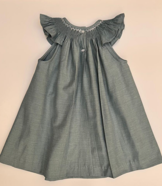 Vestido bordado  hecho a mano Jesucito color azul con bordado blanco para niña |