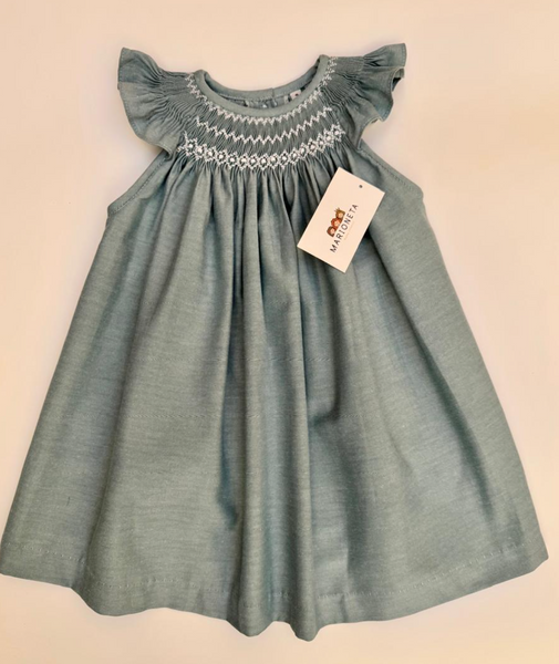 Vestido bordado  hecho a mano Jesucito color azul con bordado blanco para niña |