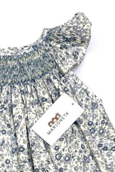 Vestido Jesucito bordado hecho a mano color azul estampado de flores .|  CARPI