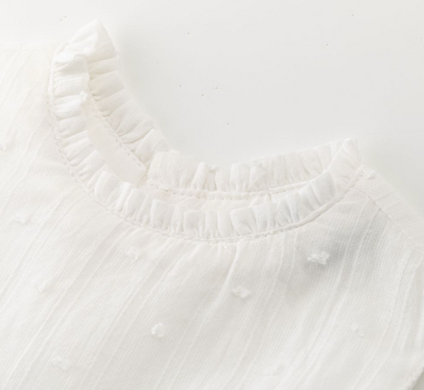 Vestido de fiesta color blanco combinado con   azul , y braguita para bebe niña | NEWNESS