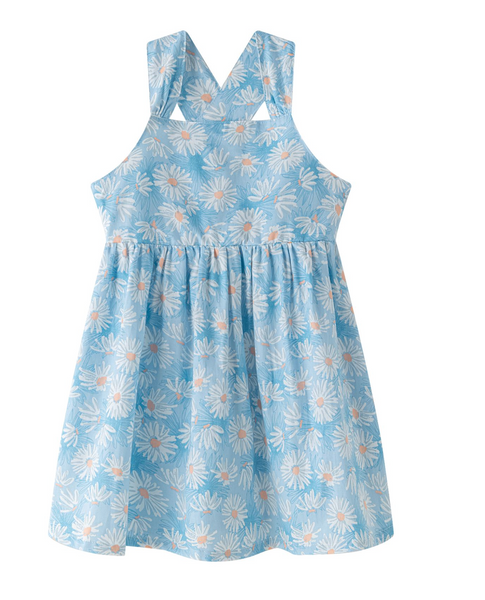 Vestido azul estampado de margaritas sin mangas para niña | NEWNESS