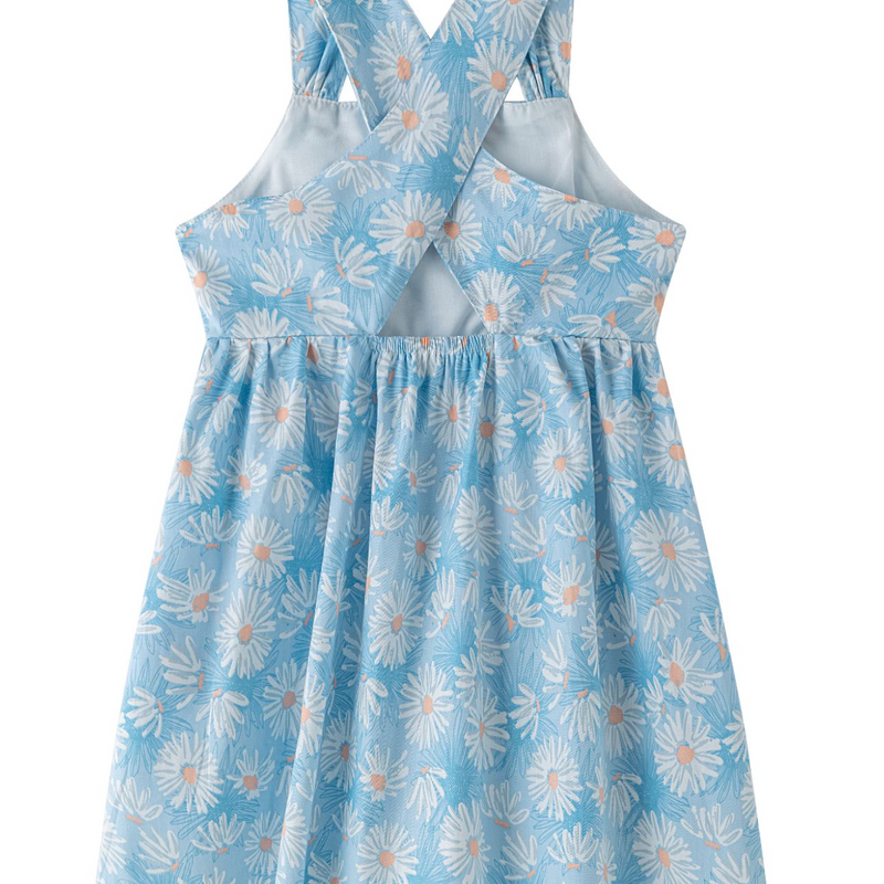 Vestido azul estampado de margaritas sin mangas para niña | NEWNESS