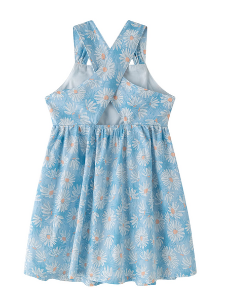 Vestido azul estampado de margaritas sin mangas para niña | NEWNESS