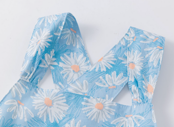 Vestido azul estampado de margaritas sin mangas para niña | NEWNESS