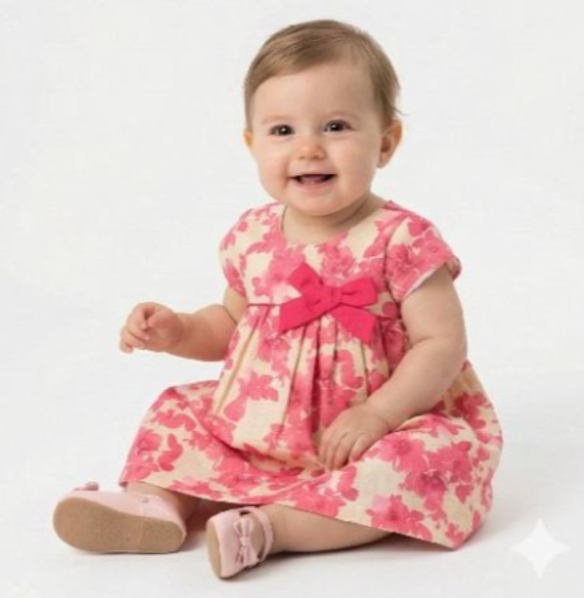 Vestido estampado de flores color rosa para bebe niña | MEXICANO